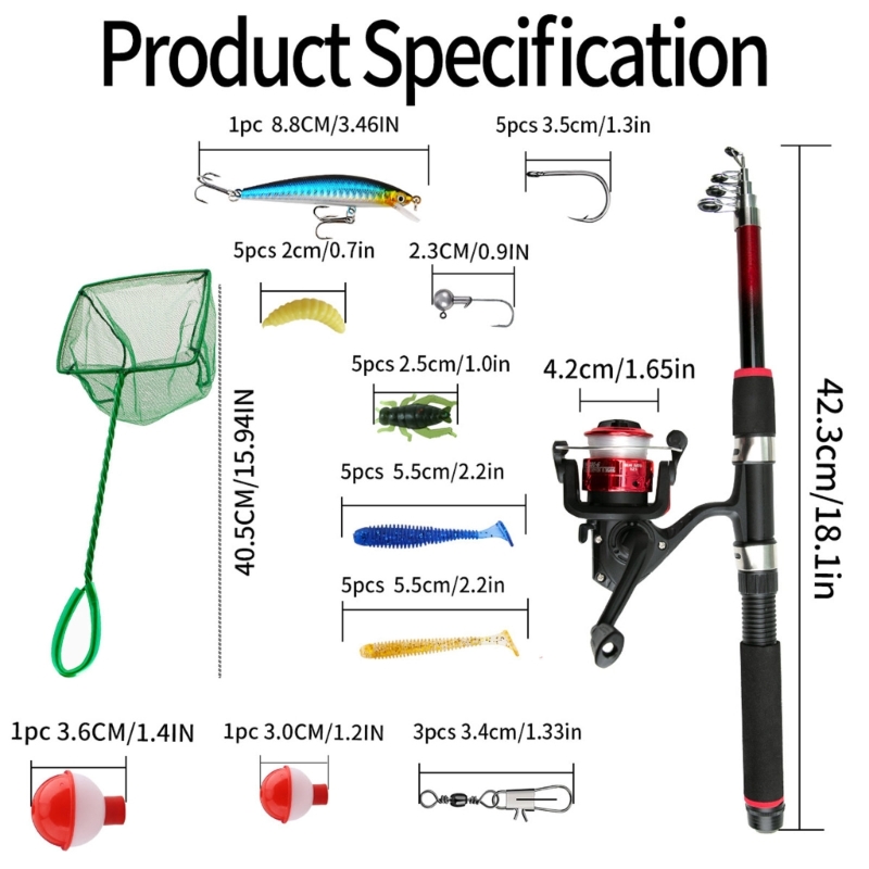 Landing Net Telescopic - Ensemble matériel pêche pour débutants, comprenant